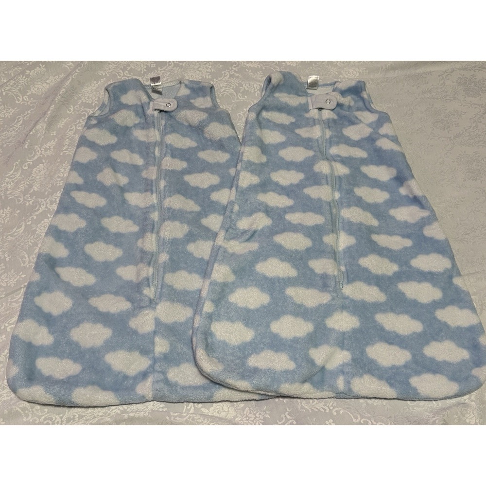 Lot x 2  Sleep Sacks Small 0-6 M ~ Blue White Clouds Fleece